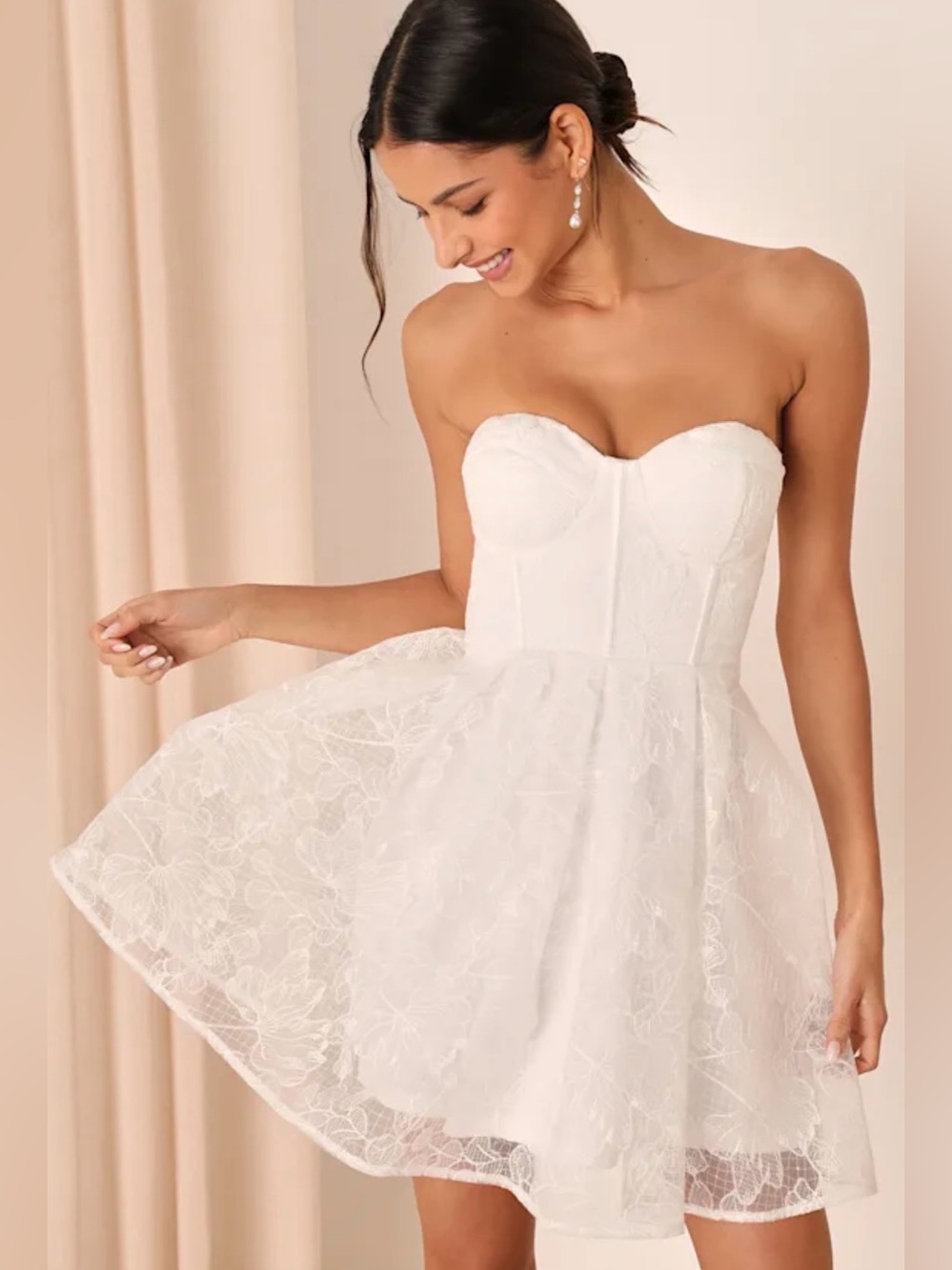 Lulus Precious Approach White Embroidered Tulle Strapless Mini Size L #2078756